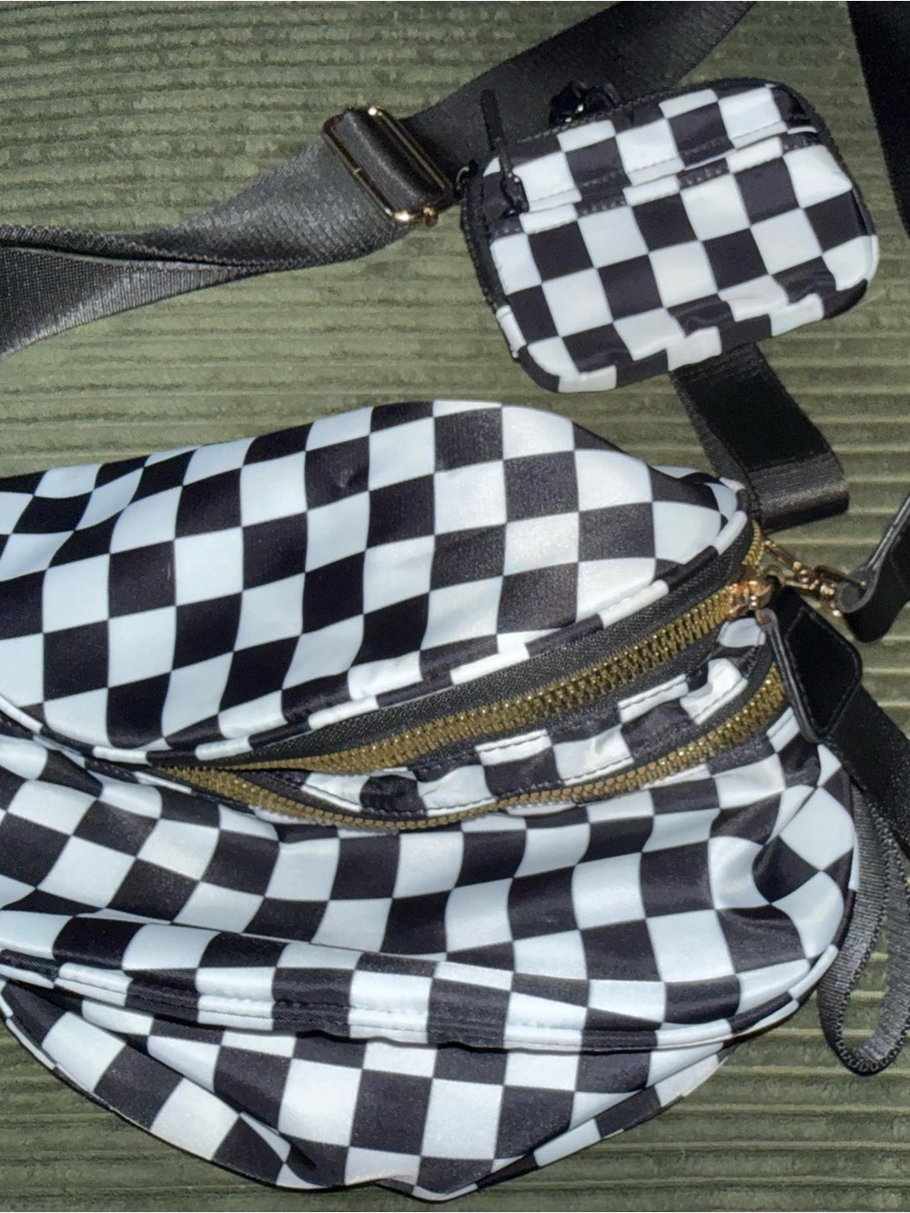 Checkerboard Black and White Crossbody Belt Bag